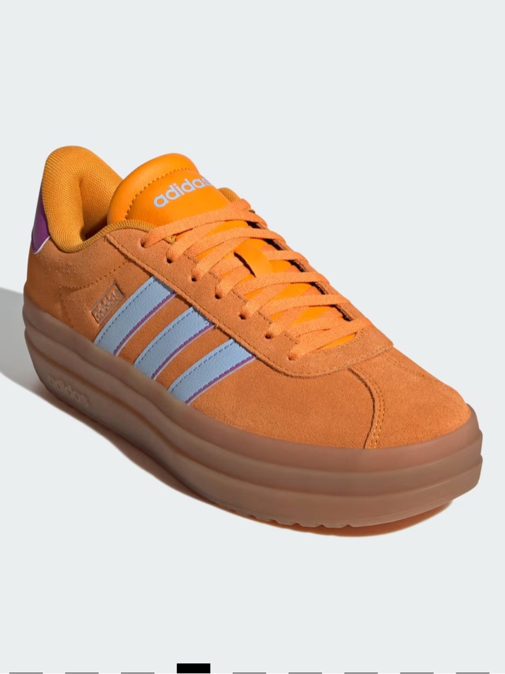 adidas VL Court Bold Shoes Orange Suede with periwinkle and magenta Stripes